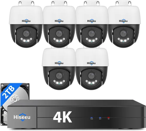 Vista 10 de Seguimiento humano + vista de 330°: sistema de cámara de seguridad Hiseeu 4K PoE, monitor todo en uno de 12 pulgadas, 8 cámaras de seguridad PoE PTZ