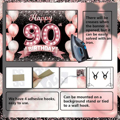Vista 50 de Cartel de feliz cumpleaños décimo oro rosa, telón de fondo, saludos a 10 años, globos de confeti, decoración temática para niñas de 10 años
