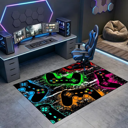 Vista 37 de Alfombra de suelo con estampado de videojuegos 3D para niños, alfombra pequeña roja para dormitorio, tapete de piso para habitación de niños