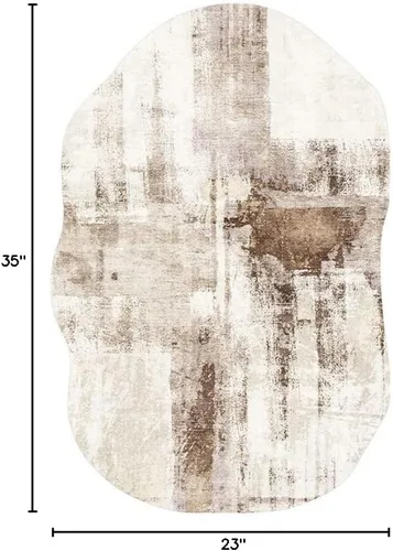 Vista 2 de Alfombra moderna con forma abstracta beige para sala de estar, dormitorio, comedor, contemporánea, lavable, de 2 x 3 pulgadas, decoración