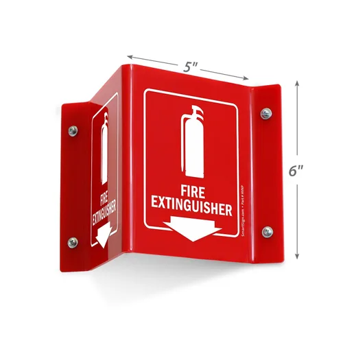 Vista 7 de SmartSign (paquete de 4) señal de proyección de extintor de incendios con flecha hacia abajo - 13 cm x 15 cm, señal V de pasillo de acrílico pulido
