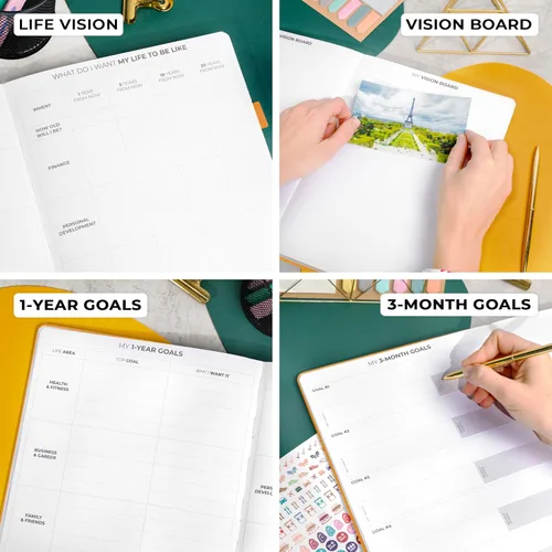 Vista 6 de Clever Fox Planner Pro Premium - Lujosa agenda semanal y mensual con organizador de presupuesto para productividad y objetivos, sin fecha, A4