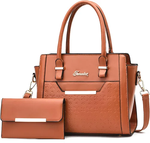 Vista 8 de NICOLE & DORIS Bolsos de mano para mujer, elegantes bolsas de hombro, 2 piezas, monederos, bolso de cuero sintético