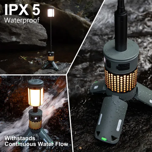 Vista 5 de Luces de camping telescópicas, luces de camping recargables con soporte, linternas de camping plegables de 12000mAh, linternas portátiles con base