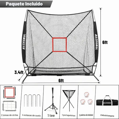 Vista 3 de BaseGoal 6x6ft Baseball Practice Net with Batting Tee,Caddy and Strike Zone