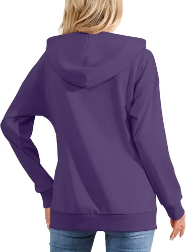 Vista 2 de YSYOKOW Women Hoodies Button Collar Drawstring Hoodie Pullover Sweatshirt Casual Long Sleeve Tunic Tops with Pockets
