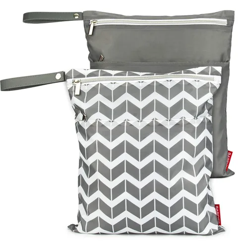 Vista 8 de 2 bolsas húmedas y secas para pañales de tela para bebé, impermeables, lavables, reutilizables, con dos bolsillos con cremallera para ropa sucia