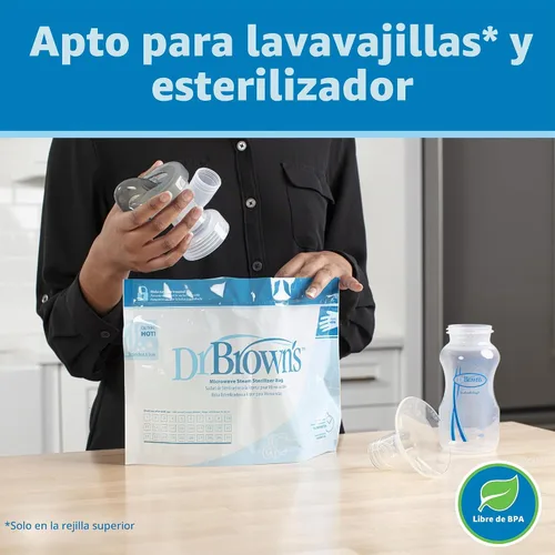 Vista 6 de Dr. Brown's Extractor de leche manual con escudo SoftShape 100% silicona (B, brida de 0.984 in) y opciones anticólicos+biberón de cuello ancho de 5
