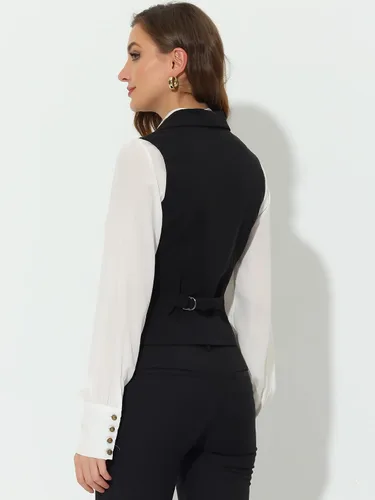 Vista 4 de Allegra K Chaleco de mujer con cuello de solapa y espalda cruzada
