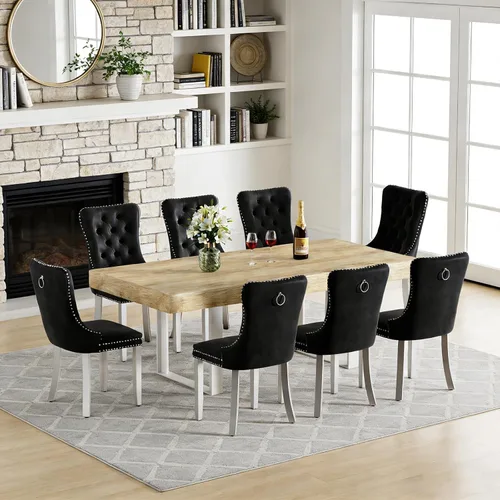 Vista 14 de Juego de mesa de comedor extensible de 5 piezas para 4, mesa de cocina de madera marrón de 63-78.7 pulgadas con 4 sillas acolchadas beige, juego