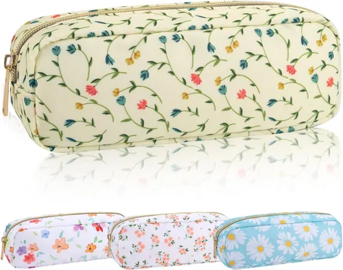 Vista 27 de Iqimott Bolsa Grande de Maquillaje de Nylon, Neceser de Viaje, Bolsa Grande de Cosméticos Preppy, Organizador de Maquillaje de Nylon, Bolsa de Beige