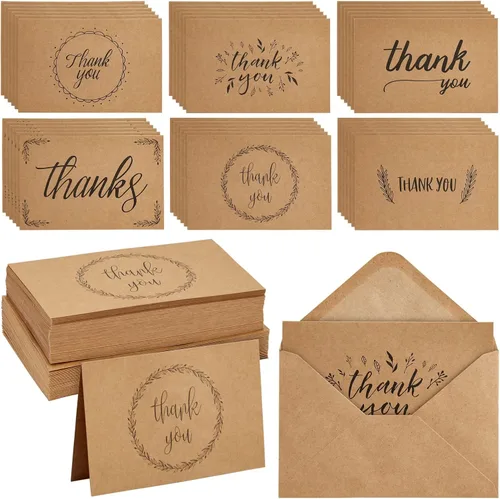 Vista 8 de Tarjetas de felicitación en papel Kraft marrón, THANK YOU