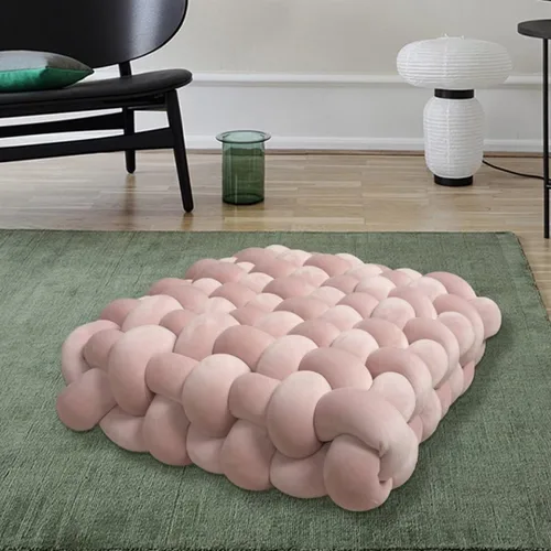 Vista 16 de Almohada decorativa cuadrada con nudo de 13 pulgadas, almohada anudada de terciopelo negro, almohada de piso de 8 bolas para sala de estar, ventana