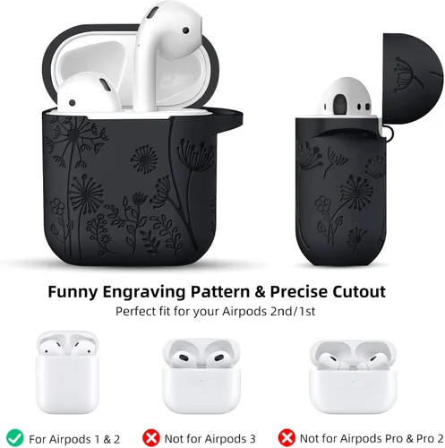 Vista 8 de Lerobo para Funda AirPod, Funda de 2ª y 1ª Generación, Funda Protectora Completa con Grabado de Flores Compatible con Funda de Carga Apple AirPod