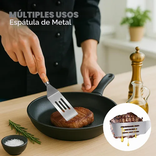 Vista 5 de Juego de 2 espátulas de acero inoxidable, mini espátula para servir para uso en cocina, espátula de metal para cocinar con mango resistente al 2
