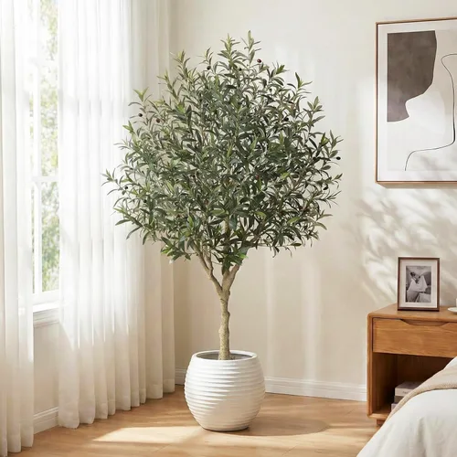 Vista 6 de LOMANTO Olivos artificiales para interiores, árbol de olivo sintético de 7