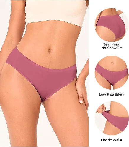 Vista 3 de BAMBOO COOL Ropa interior sin costuras para mujer, calzones de bikini de Multicolor E (paquete de 6)