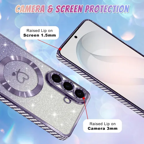 Vista 68 de Bonoma - Funda compatible con Samsung Galaxy S21 Plus, diseño de corazón con purpurina, color rosa Support for MagSafe, Plating Magnetic Case TPU