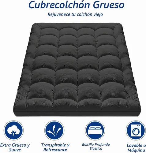 Vista 2 de Cubrecolchón de tamaño individual para dolor de espalda, funda de colchón refrescante extra gruesa con bolsillo profundo de 8-21 pulgadas Negro