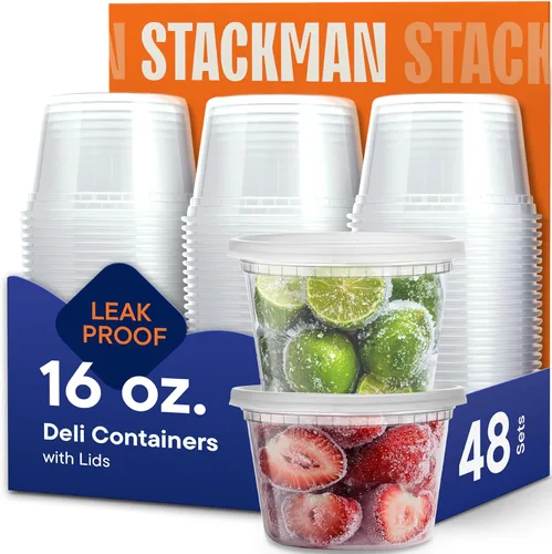 Vista 7 de Stack Man Recipientes de 8 onzas con tapas (48 juegos) – Contenedores de plástico transparente para almacenamiento de alimentos, sellado hermético