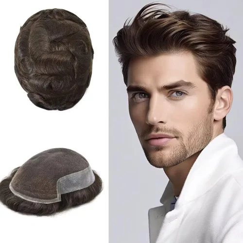 Vista 34 de FACE MIRACLE - Tupé de encaje frontal francés para hombres, postizos, sistemas de reemplazo de cabello humano con PU para hombre, prótesis