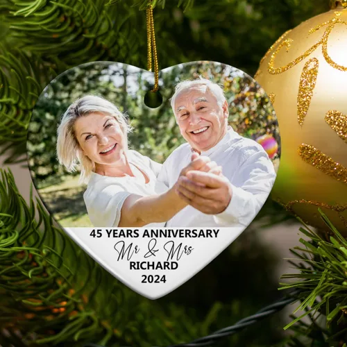 Vista 5 de Adorno de Navidad con foto personalizada 2025 para la familia, aniversario como el señor y la señora abuelos, carga cualquier imagen, cualquier foto