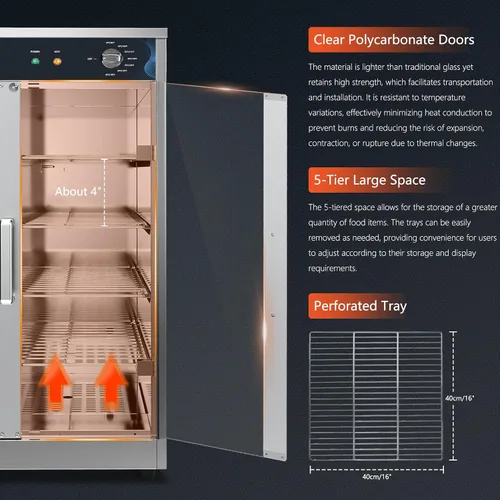Vista 3 de Calentador de alimentos eléctrico para catering, calentador de alimentos calientes de 5 estantes, gabinete de retención calentado para encimera, uso
