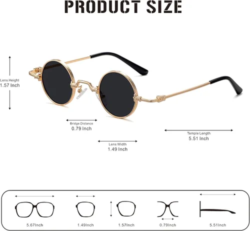 Vista 4 de J&L Glasses Gafas de sol redondas Steampunk estilo círculo Hippie Gafas Marco de metal 8087