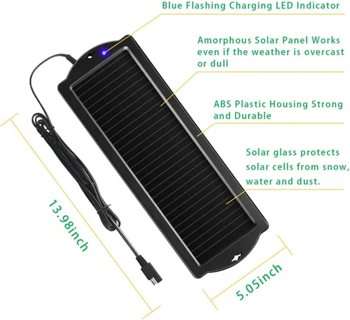 Vista 2 de Sunway Solar Cargador de Batería de Goteo y Mantenedor para Automóvil Panel Solar de 12V Cargador de Batería con Enchufe para Encendedor