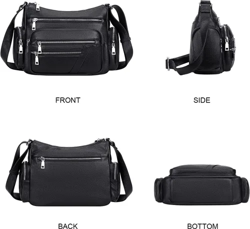 Vista 4 de Over Earth Bolsos cruzados de cuero genuino para mujer con múltiples bolsillos