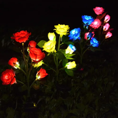 Vista 8 de [6 flores mejoradas] Luces de rosas artificiales alimentadas por energía solar, iluminación impermeable para decoración de jardín al aire libre