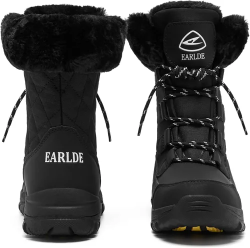 Vista 4 de EARLDE Womens Snow Boot With Waterproof Lace Up Mid-Calf Outdoor Winter Deep Tread Rubber Sole