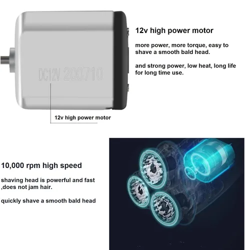 Vista 6 de Afeitadora eléctrica profesional con cable, maquinilla de afeitar de cabeza calva, afeitadora giratoria 3D para hombre, rasuradora de cara y cabeza