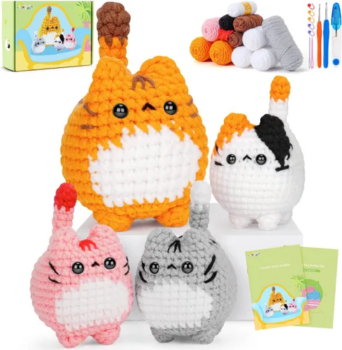 Vista 8 de Kit de ganchillo para gatos para principiantes, 3 piezas, kits de ganchillo para gatos, regalos de agradecimiento para profesores para mujeres, kit