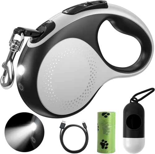 Vista 9 de Correa retráctil para perro con luz LED, correa recargable de 16 pies para perros pequeños y medianos de hasta 66 libras, 360° sin enredos, control
