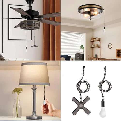 Vista 3 de Cadena de extensión de ventilador de techo con bombilla decorativa y cable de 13.6 pulgadas, juego de cadena de bronce para lámpara de techo 2