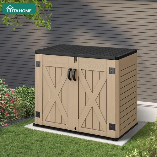 Vista 2 de YITAHOME - Cobertizo de almacenamiento horizontal al aire libre con puerta bloqueable en forma de X, cobertizo de herramientas de resina resistente