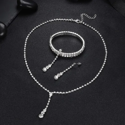 Vista 5 de Jstyle Silver Bridal Wedding Jewelry Set Crystal Necklace Bracelet Dangle Earrings Set for Bride Bridesmaid Rhinestone Necklace Prom Costume Jewelry
