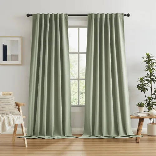 Vista 70 de KEQIAOSUOCAI - Cortinas opacas naturales de 108 pulgadas de largo, cortinas modernas con pestaña trasera, paneles plisados para sistema de cortina