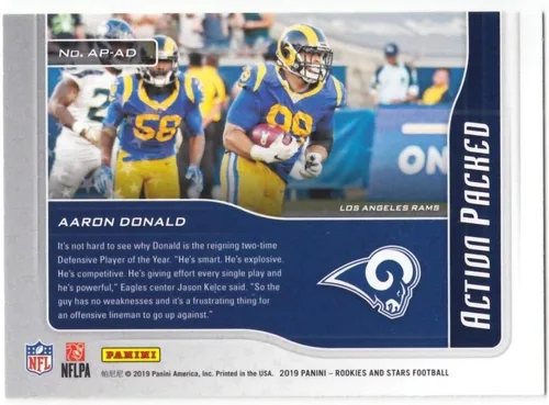 Vista 2 de Panini Rookies and Stars 2019 - Tarjeta oficial de fútbol de la NFL #3 de Aaron Donald Los Angeles Rams en estado crudo (NM o mejor)