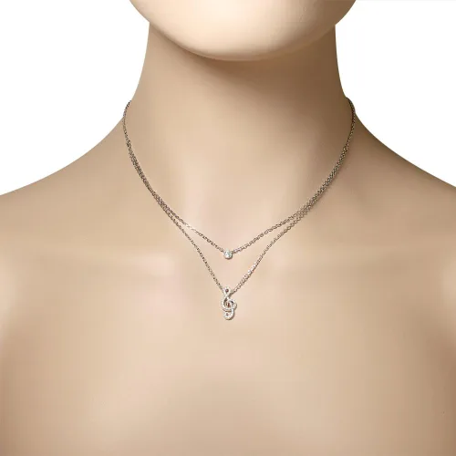 Vista 3 de Collar con colgante de plata de ley 925 con bisel de doble cadena CZ Musical Clef para mujer, Circonia cúbica