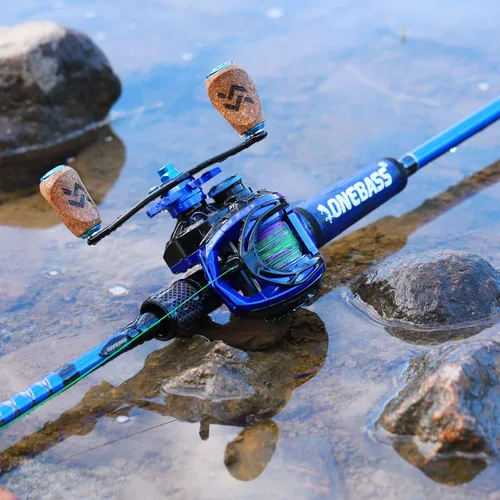 Vista 7 de One Bass Cañas de Pescar, Caña Giratoria y de Casting de Grafito IM7, Caña de Baitcasting de 2 Piezas de Calidad Resistente con Mango de Súper