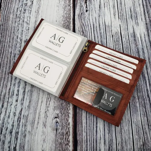 Vista 8 de ag wallets Billetera bifold europea de piel auténtica RFID para hombre, 2 ventanas de identificación, Borgoña