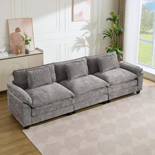 Vista 19 de IPKIG 117" Modular Sectional Cloud Couch, Modern L-Shaped Sofa with Ottoman Blanco beige