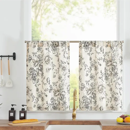 Vista 49 de Jinchan - Cortinas de lino texturizado para cocina, 24 pulgadas, natural, 2 paneles Mezcla de lino beige natural