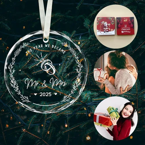 Vista 2 de Adorno de Navidad 2025, regalos de boda, adorno de boda de matrimonio de señor y señora 2025 – Regalo para nuevas parejas, novia, novio, despedida