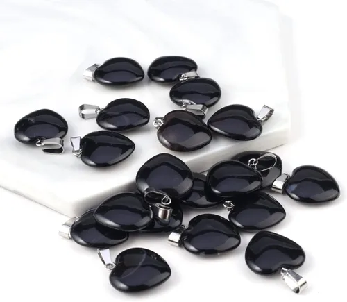 Vista 3 de LE SKY 20 piezas de dijes de piedra natural en forma de corazón, dijes de piedra curativa para hacer joyas
