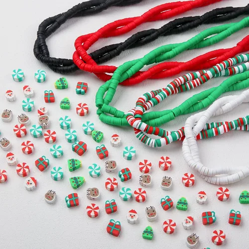 Vista 4 de Cuentas de arcilla de Navidad, regalo de Navidad, cuentas de arcilla heishi, cuentas de arcilla polimérica de Navidad para hacer pulseras, collares