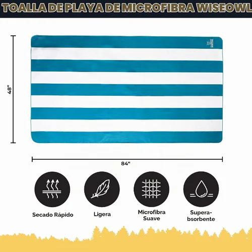 Vista 3 de Wise Owl - Toalla de playa de microfibra (7' x 4') – toalla de playa extra grande de secado rápido, superabsorbente, toalla de playa y natación Azul