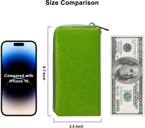 Vista 5 de Cartera con cremallera doble para mujer, bolso de mano con soporte para teléfono celular, tarjeta, moneda, efectivo